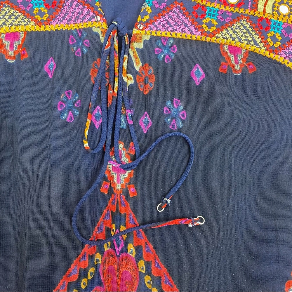 Soft Surroundings Iskra Paisley Floral Embroidered Bohemian Tunic: Navy Blue - Picture 8 of 14